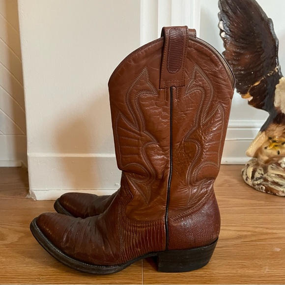 Vintage brown leather and lizard skin cowboy boots - Picture 3 of 6
